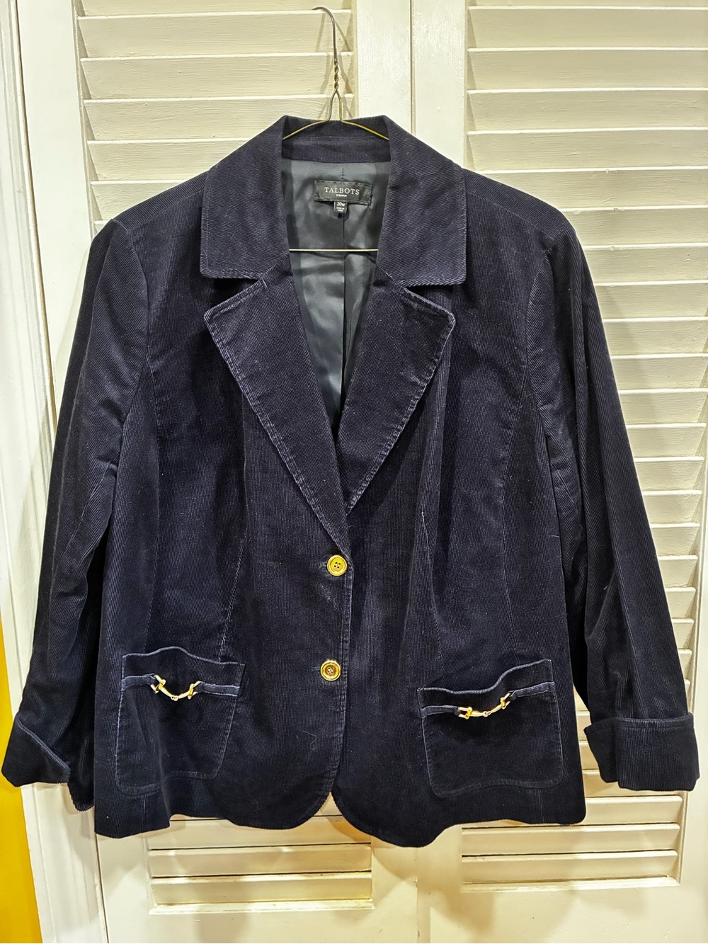 Talbots Navy Corduroy Blazer with Gold Hardware